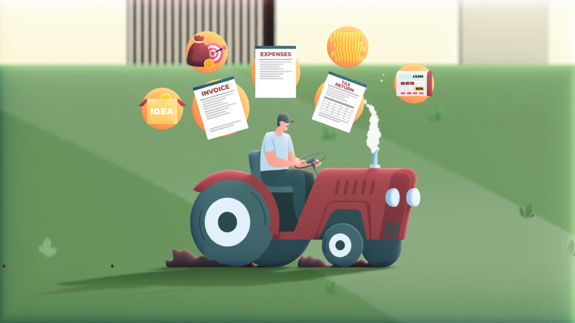 Animated farmer on mower